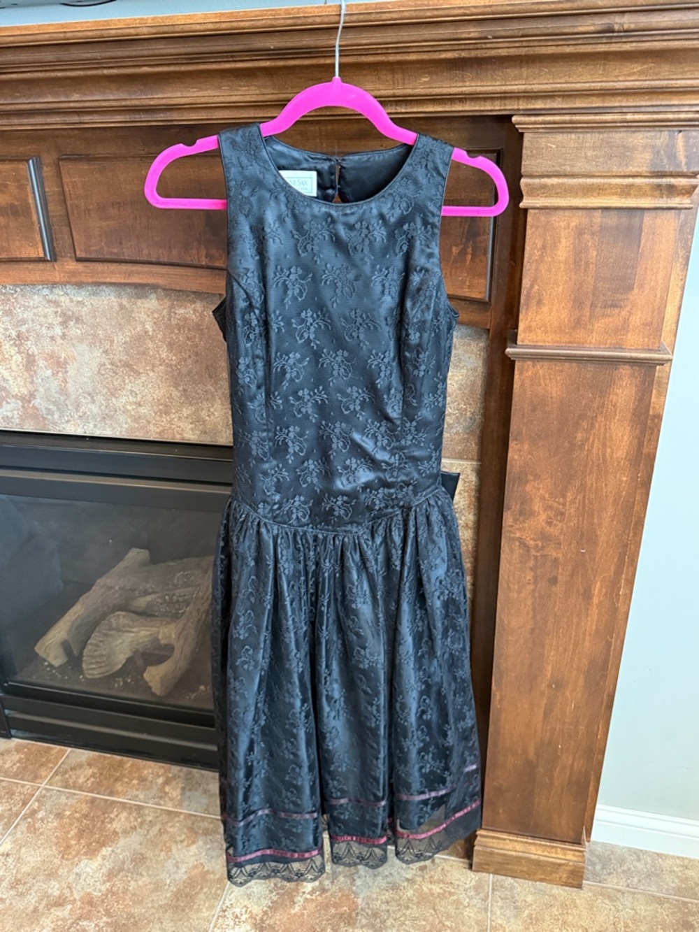 Jessica McClintock Gunne Sax Whimsigoth black lace dress large bow open back S